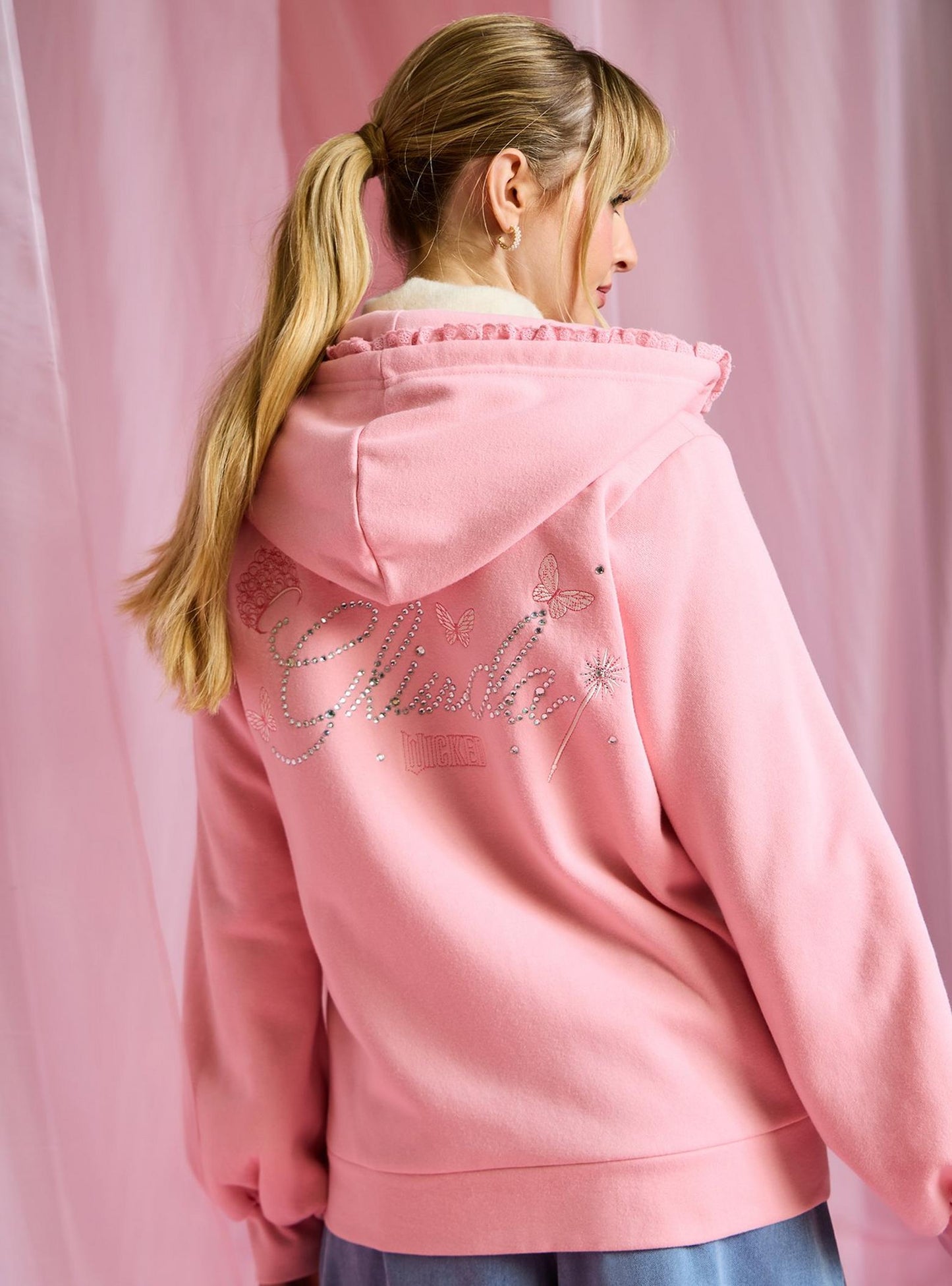 Pink Rhinestone Ruffle Hoodie