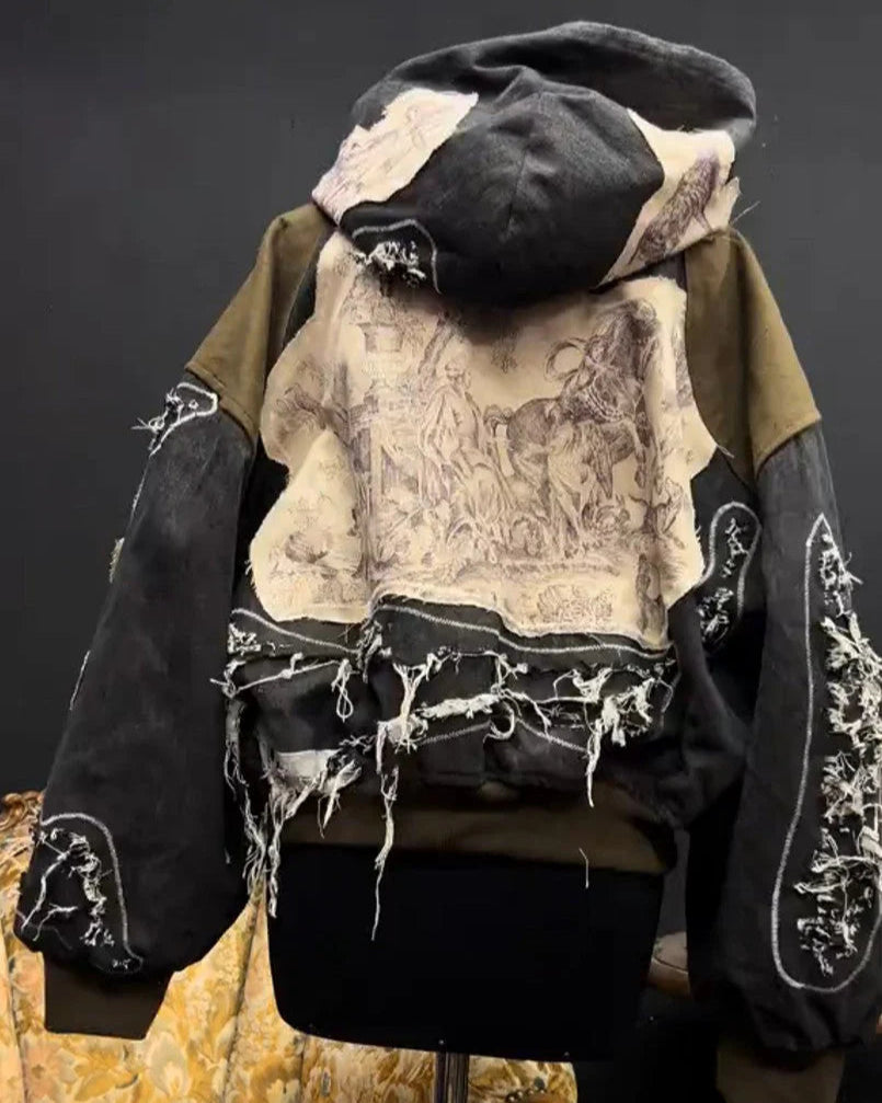 Artistic Collage Hooded Coat
