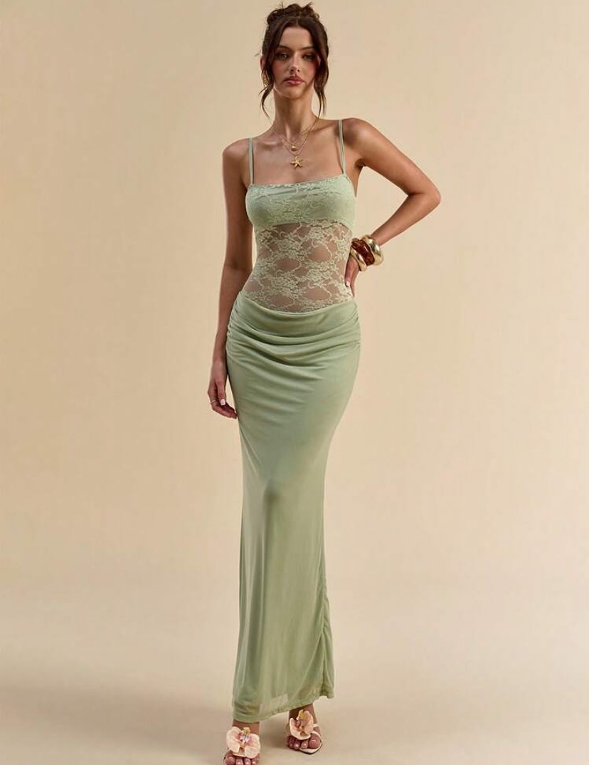 Green Strap Lace Bodycon Dress