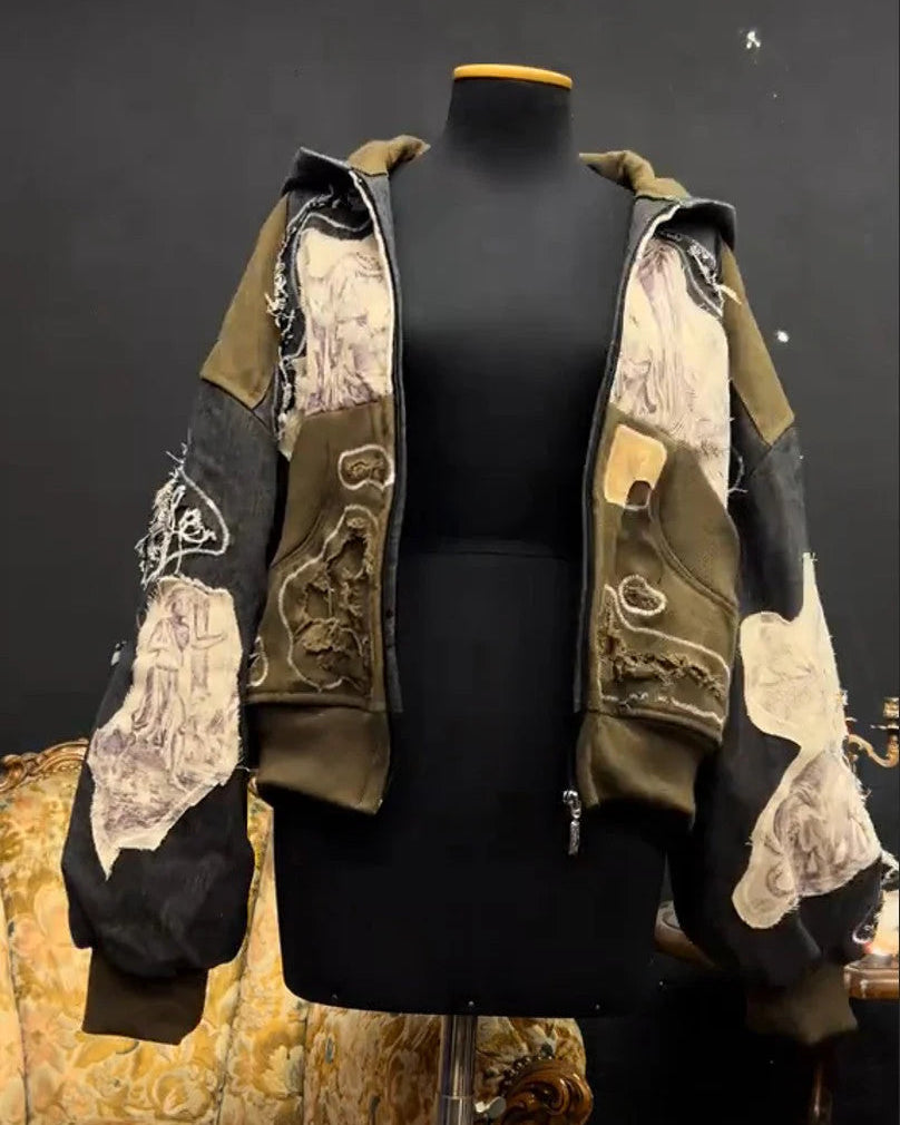 Artistic Collage Hooded Coat