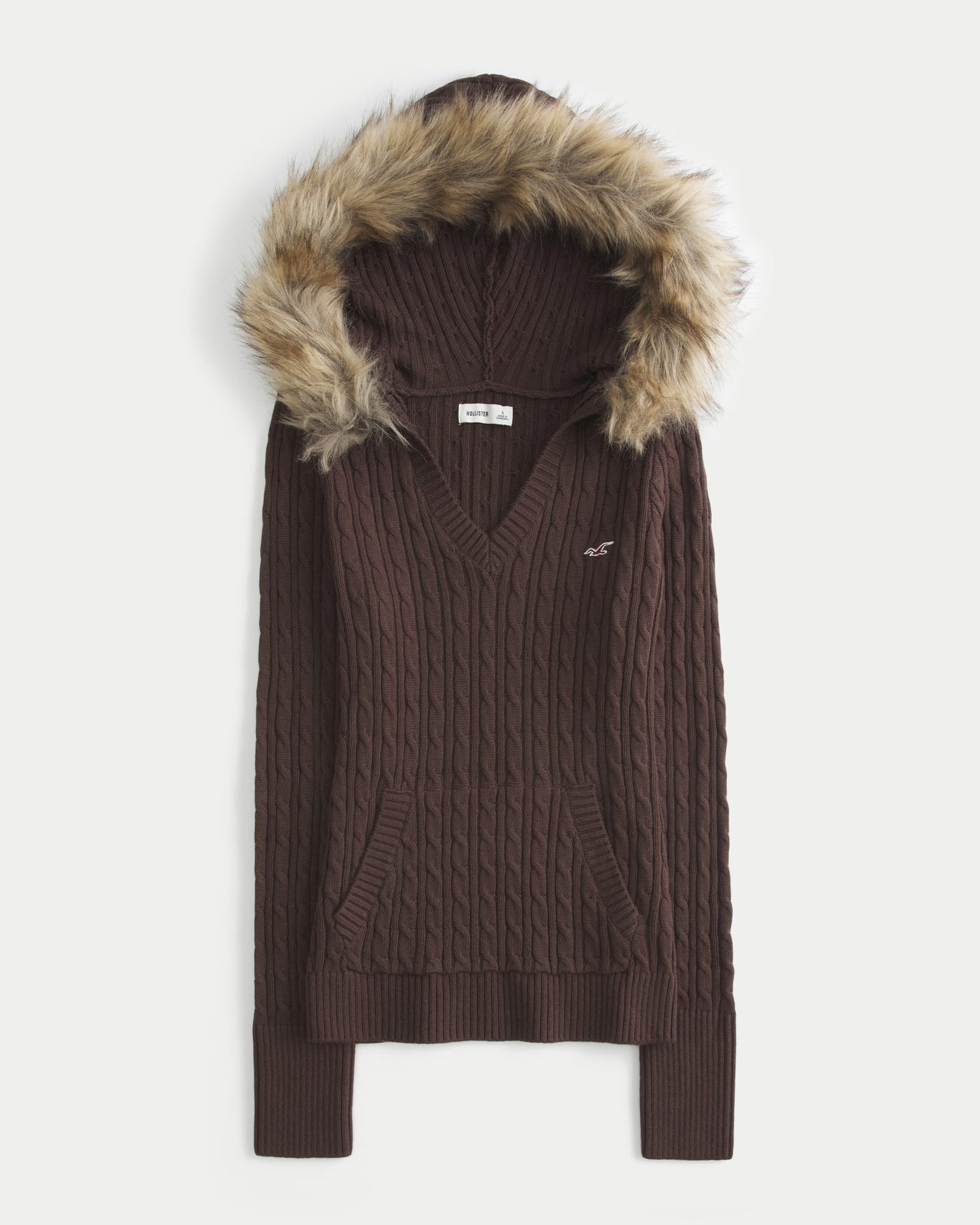 Faux Fur Cable-Knit Hoodie