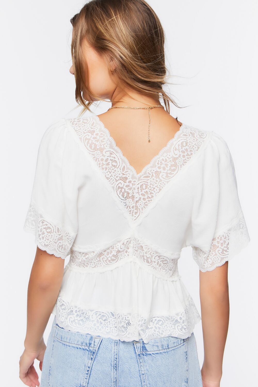 Lace-Trim Button-Front Top