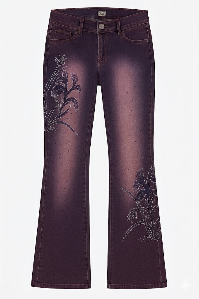 Purple Beaded Flare Jeans