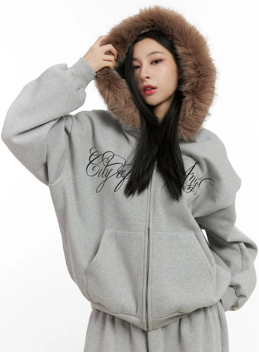 Fur Zip-Up Hoodie