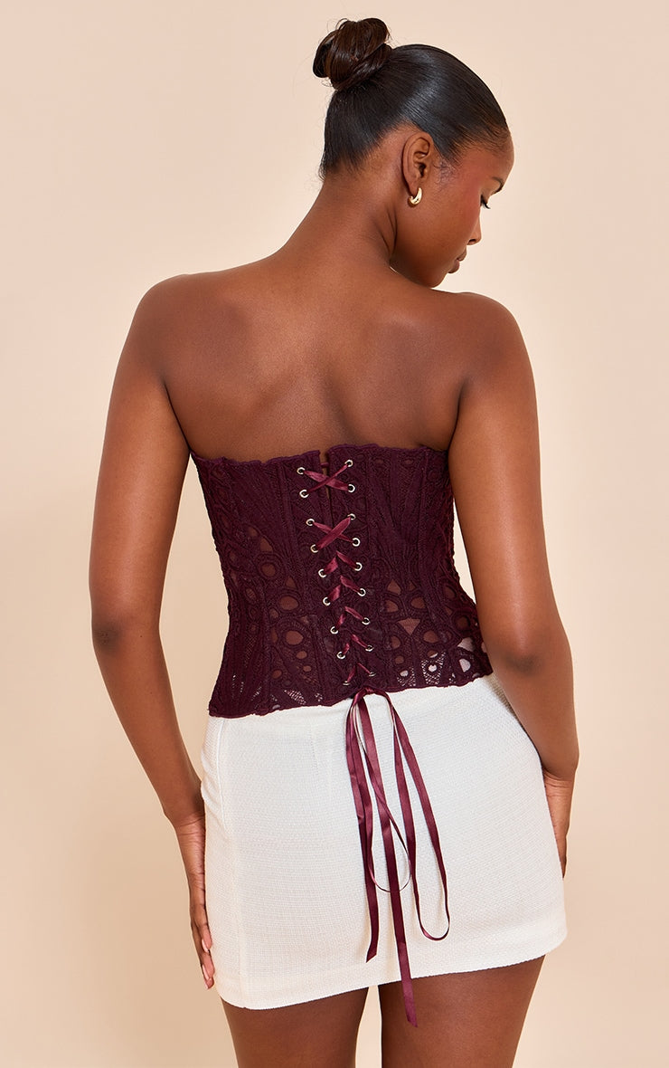 Dark Plum Textured Sheer Floral Lace Corset
