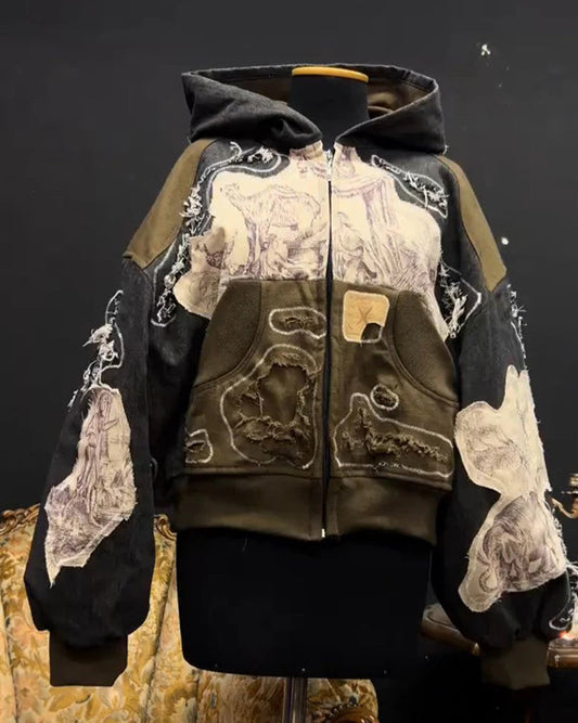 Artistic Collage Hooded Coat