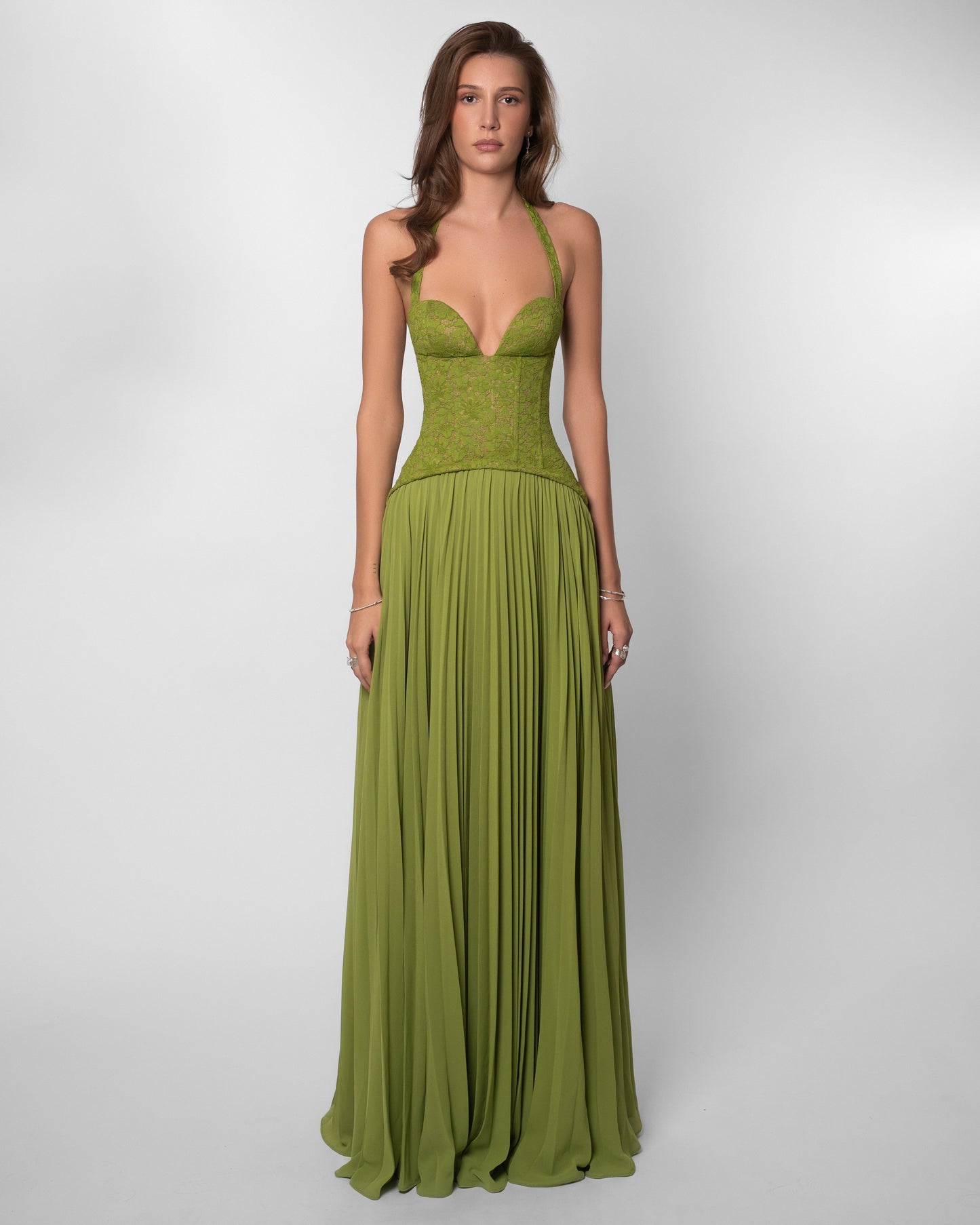 Pleated Bustier Maxi Dress