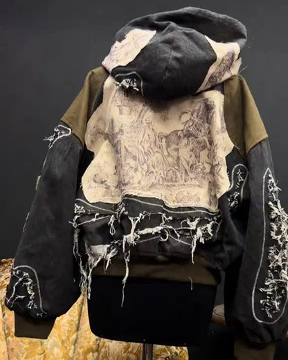 Artistic Collage Hooded Coat