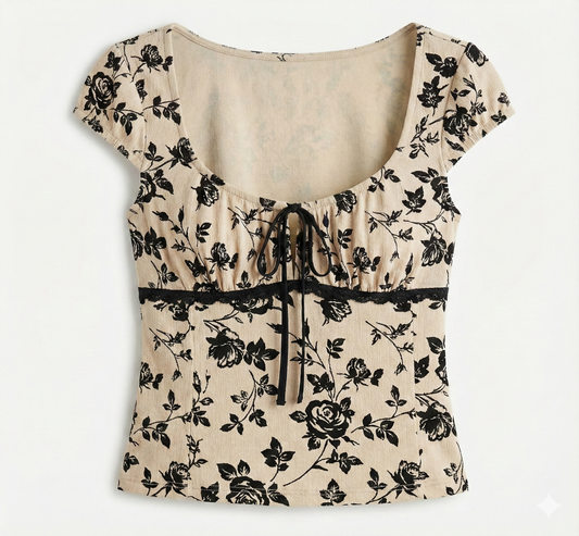 Vintage Rose Tie-Front Top