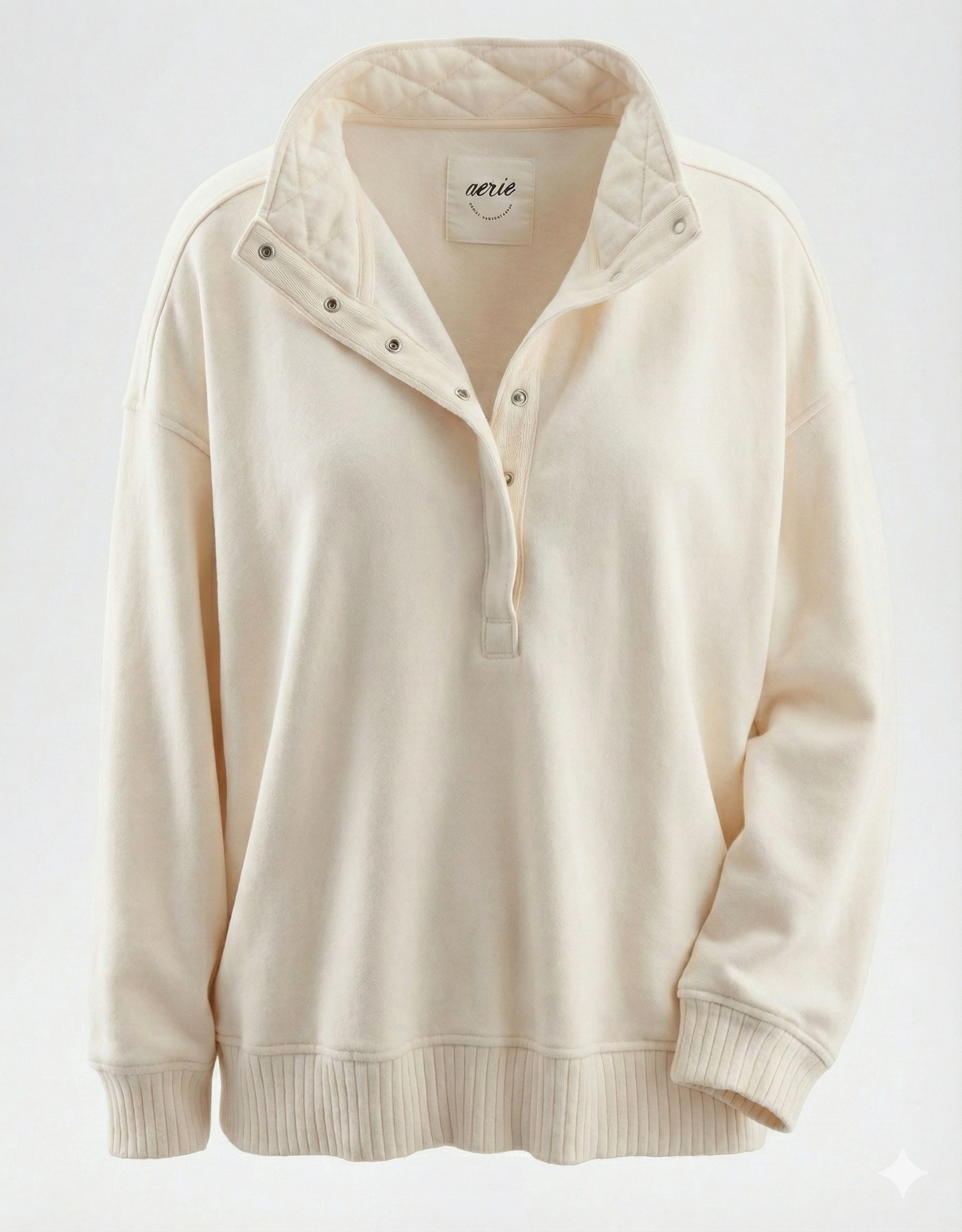 Ivory Quilted Snap-Neck Sweater
