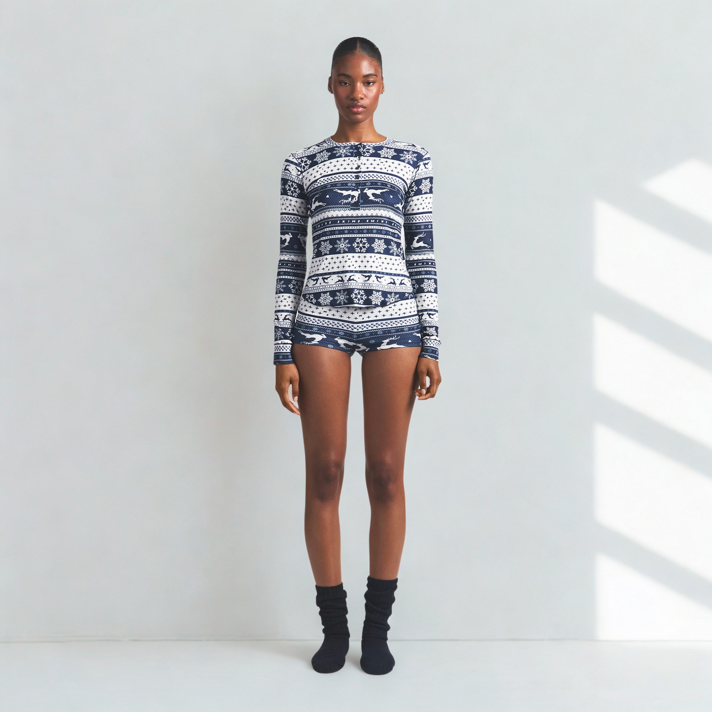 Navy Deer Fair Isle Henley Set