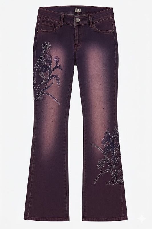 Purple Beaded Flare Jeans